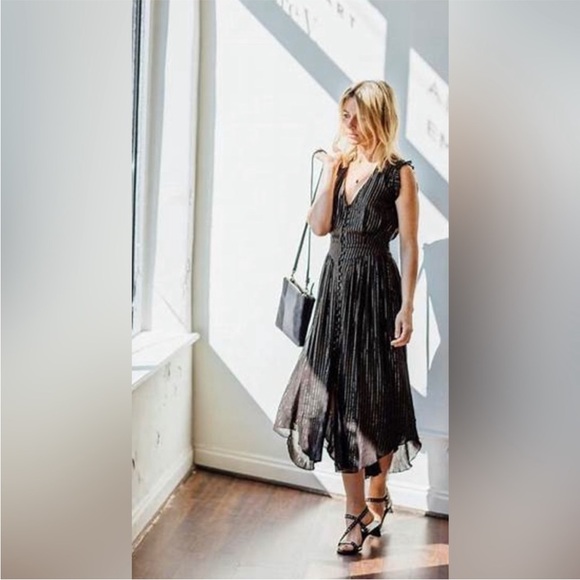 Spell & The Gypsy Mystic Sleeveless Midi Dress Black Metallic Stripe Size XS - Picture 1 of 12